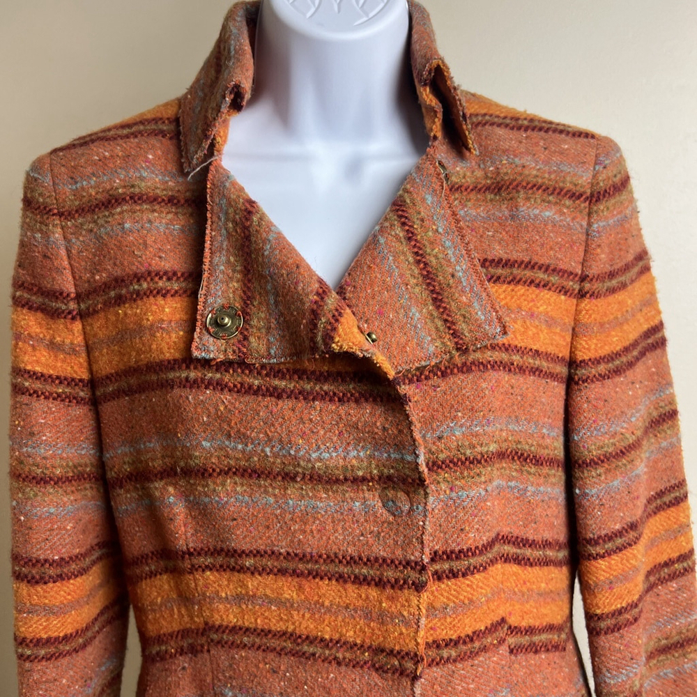 Akris Punto Rust Orange Stripe Wool Jacket Size 8 - Picture 2 of 8